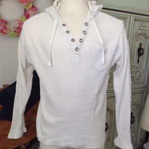 pd&c WHITE WAFFLE LONG SLEEVE HOODIE L